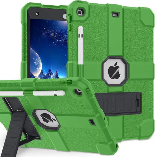 Main image of Case for iPad 9th/8th/7th Generation 2021/2020/2019(10.2 inch) Heavy Duty Shockproof Rugged Protective 10.2 Cover with Built-in Stand for iPad 9 8 7 Gen(Black+Green)