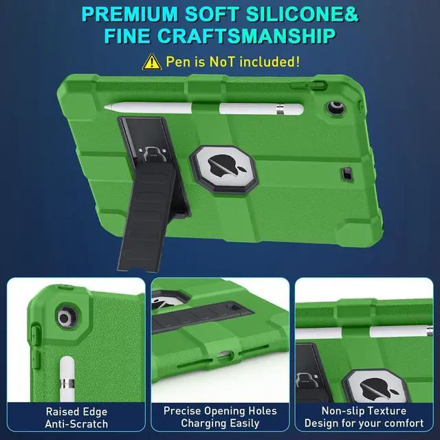 Alt view image 5 of 7 - Case for iPad 9th/8th/7th Generation 2021/2020/2019(10.2 inch) Heavy Duty Shockproof Rugged Protective 10.2 Cover with Built-in Stand for iPad 9 8 7 Gen(Black+Green)