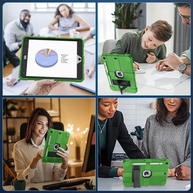 Alt view image 6 of 7 - Case for iPad 9th/8th/7th Generation 2021/2020/2019(10.2 inch) Heavy Duty Shockproof Rugged Protective 10.2 Cover with Built-in Stand for iPad 9 8 7 Gen(Black+Green)