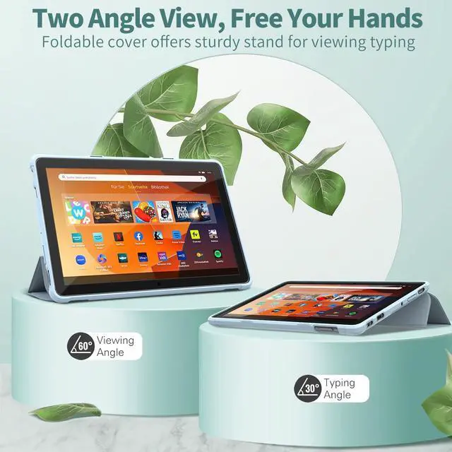 Alt view image 4 of 7 - Fire HD 10 Tablet Case (13th Gen 2023) Dual Angle Lightweight Trifold Stand with Soft TPU Back Case for Fire HD 10 Kids & Kids Pro Tablet Auto Wake/Sleep Not fit 10in  Nokia-Sky Blue