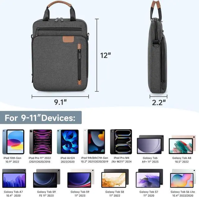 Alt view image 2 of 7 - 9-11 Inch Tablet Sleeve Bag Padded Protective Travel Case for iPad Pro iPad Air  Galaxy Tab Grey
