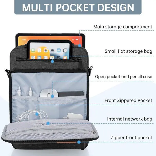 Alt view image 5 of 7 - 9-11 Inch Tablet Sleeve Bag Padded Protective Travel Case for iPad Pro iPad Air  Galaxy Tab Grey