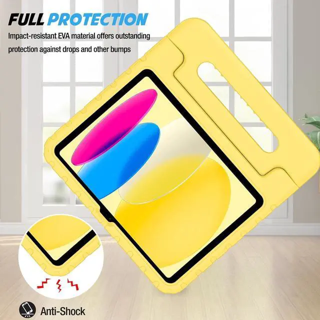 Alt view image 3 of 7 - Kids Case for iPad A16 11th Generation 2025/iPad 10th Generation 2022 with Pencil Holder iPad 11/10 Case Shockproof Lightweight Cover with Stand Convertible Handle for Children -Yellow