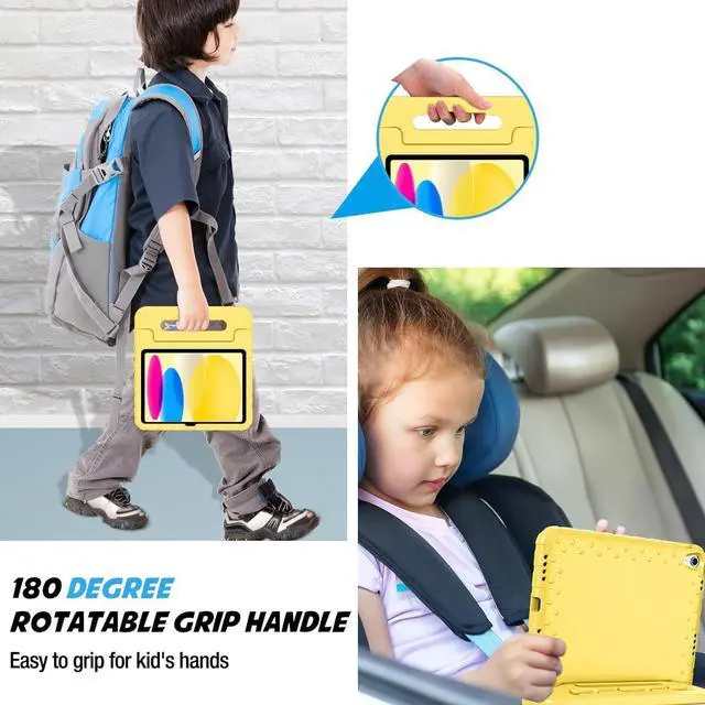 Alt view image 4 of 7 - Kids Case for iPad A16 11th Generation 2025/iPad 10th Generation 2022 with Pencil Holder iPad 11/10 Case Shockproof Lightweight Cover with Stand Convertible Handle for Children -Yellow
