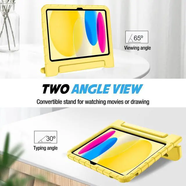Alt view image 5 of 7 - Kids Case for iPad A16 11th Generation 2025/iPad 10th Generation 2022 with Pencil Holder iPad 11/10 Case Shockproof Lightweight Cover with Stand Convertible Handle for Children -Yellow