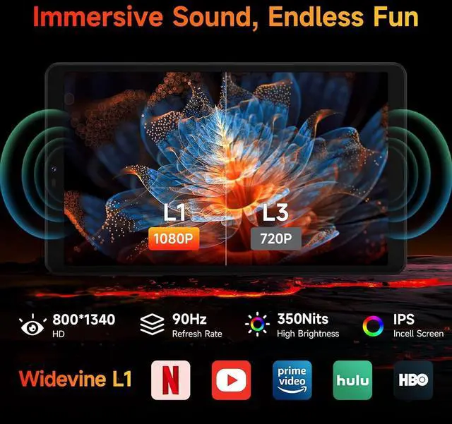 Alt view image 6 of 7 - [2025 New Android 15] 8.7 Tablet Unisoc T615 (8 Core) HD IPS 800x1340 90Hz Reflex 350Nit Widevine L1 5MP Camera 4G LTE 2.4G/5G WiFi BT5.0 5500mAh PD18W 16GB+64GB(1TB TF)