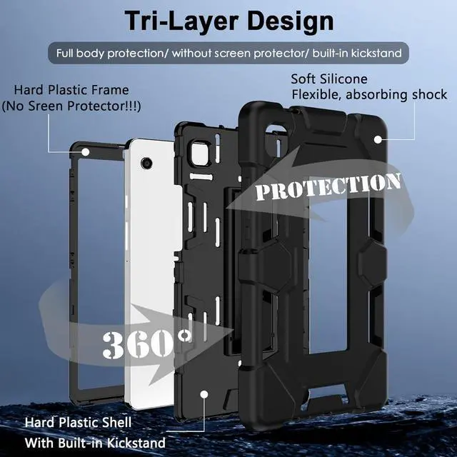 Alt view image 2 of 7 - Case for  Galaxy Tab A9 Case 8.7 Inch 2023 Model (SM-X110/X115/X117) Heavy Duty Shockproof Hybrid Three Layer Protective Cover with Kickstand for  A9 Tablet 8.7 Black