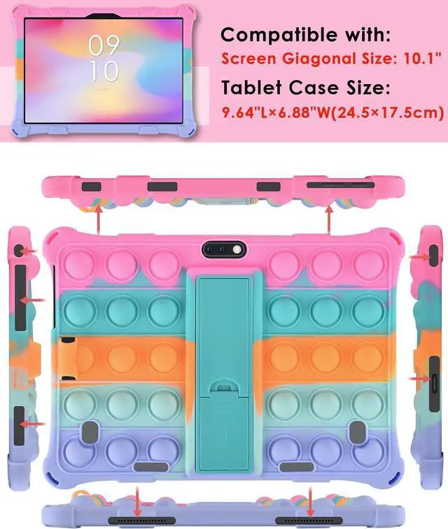 Alt view image 3 of 7 - Silicone Case Compatible with Dragon Touch Notepad K10 10 inch Universal Tablet Case Multi-Angle Protective Cover for ZONKO K105 10 inch Winsing 10 with Strap & Stylus Pen Rainbow