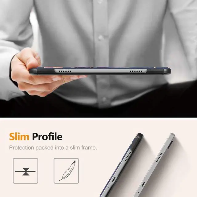 Alt view image 3 of 7 - Fintie Slim Case for  Galaxy Tab A9 Plus/A9+ 5G 11 Inch 2023 Model (SM-X210/X216/X218) Ultra Thin Lightweight Hard Back Shell Tri-Fold Stand Cover with Auto Wake/Sleep Blooming Hibiscus
