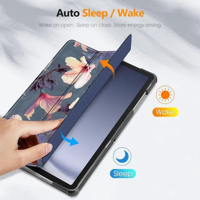 Alt view image 5 of 7 - Fintie Slim Case for  Galaxy Tab A9 Plus/A9+ 5G 11 Inch 2023 Model (SM-X210/X216/X218) Ultra Thin Lightweight Hard Back Shell Tri-Fold Stand Cover with Auto Wake/Sleep Blooming Hibiscus