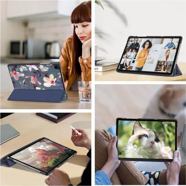 Alt view image 7 of 7 - Fintie Slim Case for  Galaxy Tab A9 Plus/A9+ 5G 11 Inch 2023 Model (SM-X210/X216/X218) Ultra Thin Lightweight Hard Back Shell Tri-Fold Stand Cover with Auto Wake/Sleep Blooming Hibiscus