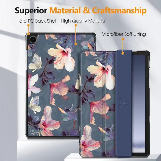 Alt view image 6 of 7 - Fintie Slim Case for  Galaxy Tab A9 Plus/A9+ 5G 11 Inch 2023 Model (SM-X210/X216/X218) Ultra Thin Lightweight Hard Back Shell Tri-Fold Stand Cover with Auto Wake/Sleep Blooming Hibiscus