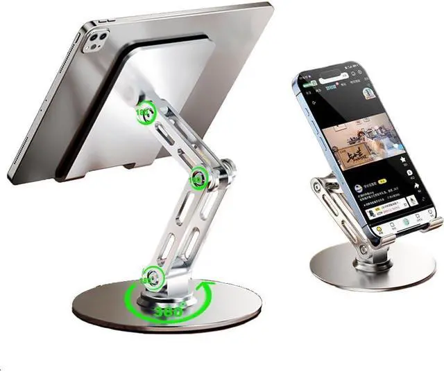 Main image of Adjustable Tablet Stand for Desk for ipad Stand for 4.7-12.9 Inch Devices 360° Rotating Aluminum Alloy Silver Compatible with ipad Tablet Kindle TAB Surface Cell Phone Stand Holder for Desk