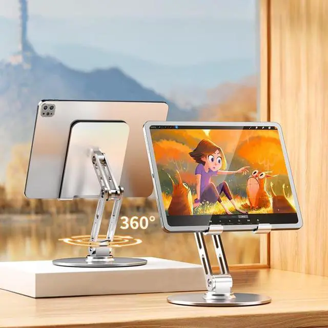 Alt view image 3 of 6 - Adjustable Tablet Stand for Desk for ipad Stand for 4.7-12.9 Inch Devices 360° Rotating Aluminum Alloy Silver Compatible with ipad Tablet Kindle TAB Surface Cell Phone Stand Holder for Desk