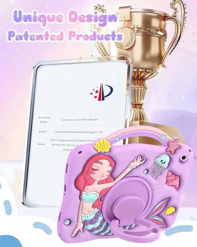 Alt view image 6 of 6 - Boaretiu for Galaxy Tab A9 Plus Case - Cute Cartoon Mermaids Soft 3D Silicone for  A9 Plus Tablet Case with Strap & Rotating Stand Girls Teens Tab A9+ 11 Inch Tablet Cover