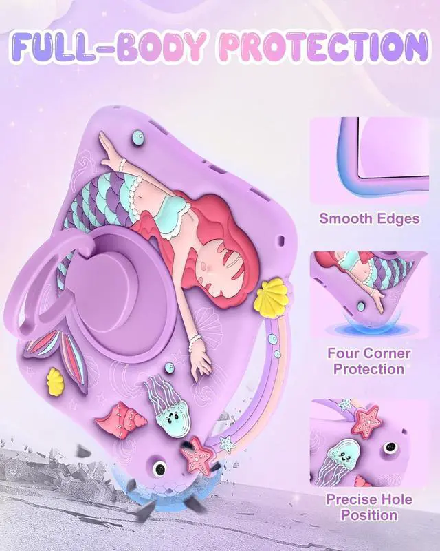 Alt view image 5 of 6 - Boaretiu for Galaxy Tab A9 Plus Case - Cute Cartoon Mermaids Soft 3D Silicone for  A9 Plus Tablet Case with Strap & Rotating Stand Girls Teens Tab A9+ 11 Inch Tablet Cover