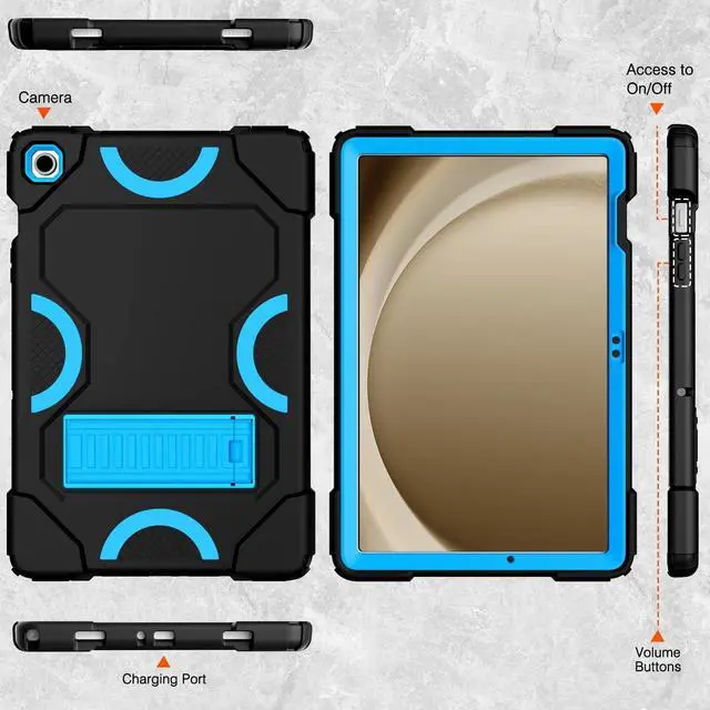 Alt view image 7 of 7 - Case for  Galaxy Tab A9+ 11 Inch 2023 Model (X210/X216/X218) Heavy Duty Shockproof Rugged Protective Case for Galaxy Tab A9 Plus Tablet (Black+Blue)