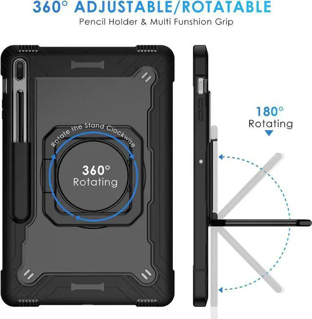 Alt view image 3 of 7 - 360 Rotating Hybrid Case for  Galaxy Tab S7 FE 5G/ S8+Plus/ S7+Plus 12.4 with S Pen Holder & Shoulder Strap 360 Degree Swivel Kickstand Heavy Duty Hybrid Bumper Protective Kids Cover