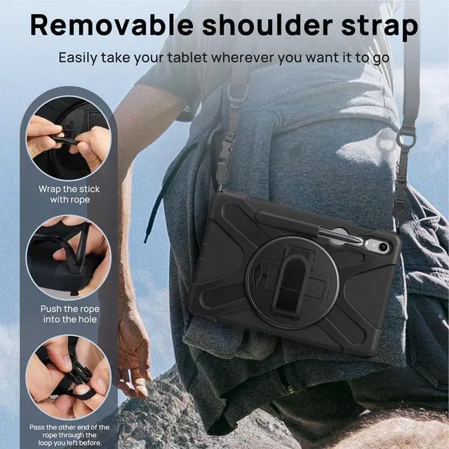 Alt view image 7 of 7 - Case for  Galaxy Tab S10 FE/S9 FE/S9/S8/S7 5G 10.9/11 Full-Body Drop Protective Case with Screen Protector Pencil Holder 360 Rotating Handle Stand Strap Cover for Tab S9 FE Black