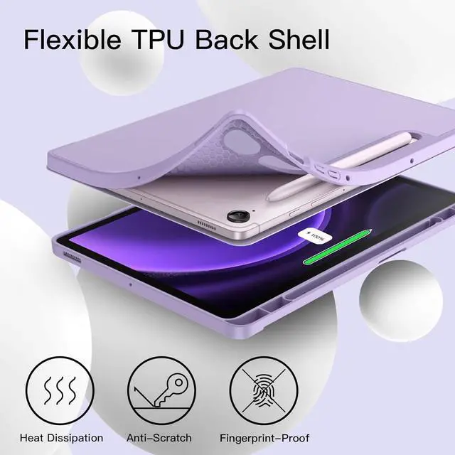 Alt view image 4 of 6 - Case for  Galaxy Tab S10 FE / S9 FE 10.9-Inch with S Pen Holder Soft TPU Tri-Fold Stand Protective Tablet Cover Support S Pen Charging Auto Wake/Sleep (Light Purple)