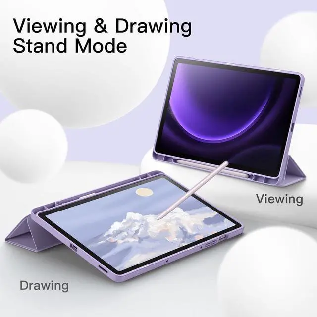 Alt view image 6 of 6 - Case for  Galaxy Tab S10 FE / S9 FE 10.9-Inch with S Pen Holder Soft TPU Tri-Fold Stand Protective Tablet Cover Support S Pen Charging Auto Wake/Sleep (Light Purple)