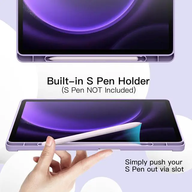 Alt view image 3 of 6 - Case for  Galaxy Tab S10 FE / S9 FE 10.9-Inch with S Pen Holder Soft TPU Tri-Fold Stand Protective Tablet Cover Support S Pen Charging Auto Wake/Sleep (Light Purple)
