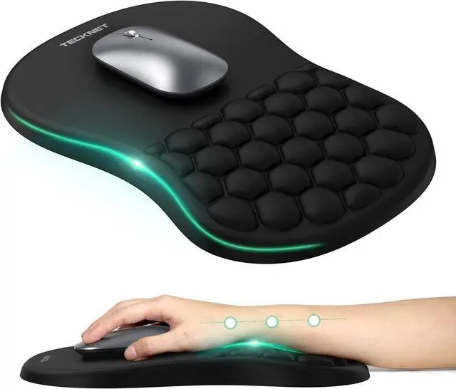 Main image of TECKNET Ergonomic Mouse Pad with Wrist Rest, Soft Mousepad with Massage Design, Memory Foam and Non-Slip PU Base for Pain Relief, Gaming Mouse Pad for Desk, Home, Office, 12x8 Inches, Black