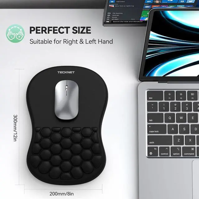 Alt view image 5 of 7 - TECKNET Ergonomic Mouse Pad with Wrist Rest, Soft Mousepad with Massage Design, Memory Foam and Non-Slip PU Base for Pain Relief, Gaming Mouse Pad for Desk, Home, Office, 12x8 Inches, Black