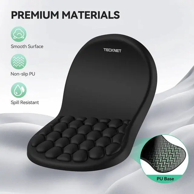 Alt view image 6 of 7 - TECKNET Ergonomic Mouse Pad with Wrist Rest, Soft Mousepad with Massage Design, Memory Foam and Non-Slip PU Base for Pain Relief, Gaming Mouse Pad for Desk, Home, Office, 12x8 Inches, Black