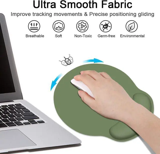 Alt view image 4 of 7 - Green Ergonomic Mouse Pad Set with Wrist Rest Non-Slip Rubber Base Wrist Cushion Support and Coasters Mousepad with Wrist Support for Computer Keyboard and Desk