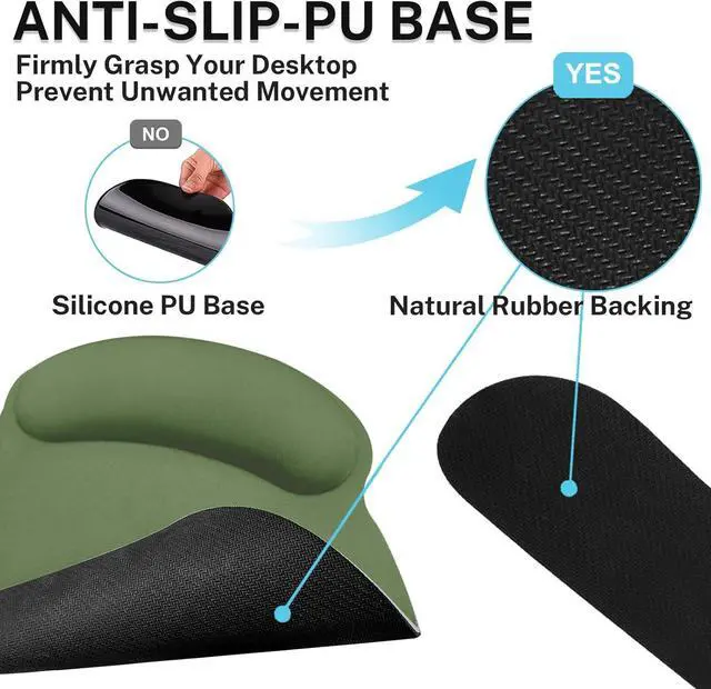 Alt view image 5 of 7 - Green Ergonomic Mouse Pad Set with Wrist Rest Non-Slip Rubber Base Wrist Cushion Support and Coasters Mousepad with Wrist Support for Computer Keyboard and Desk