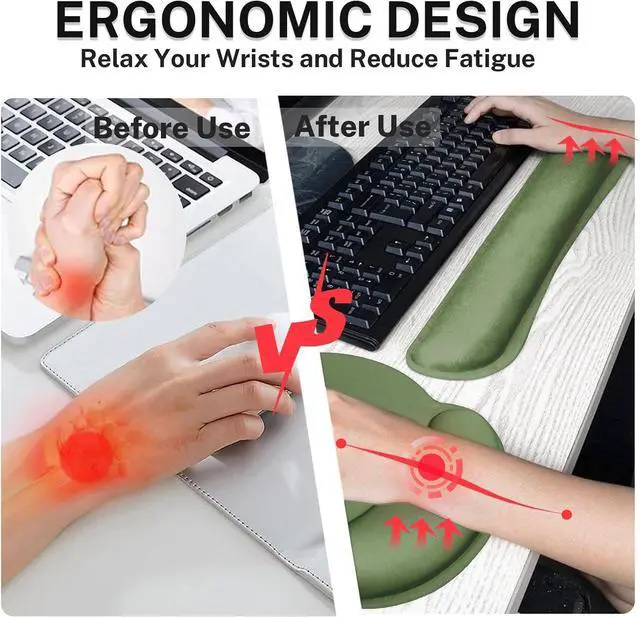 Alt view image 6 of 7 - Green Ergonomic Mouse Pad Set with Wrist Rest Non-Slip Rubber Base Wrist Cushion Support and Coasters Mousepad with Wrist Support for Computer Keyboard and Desk