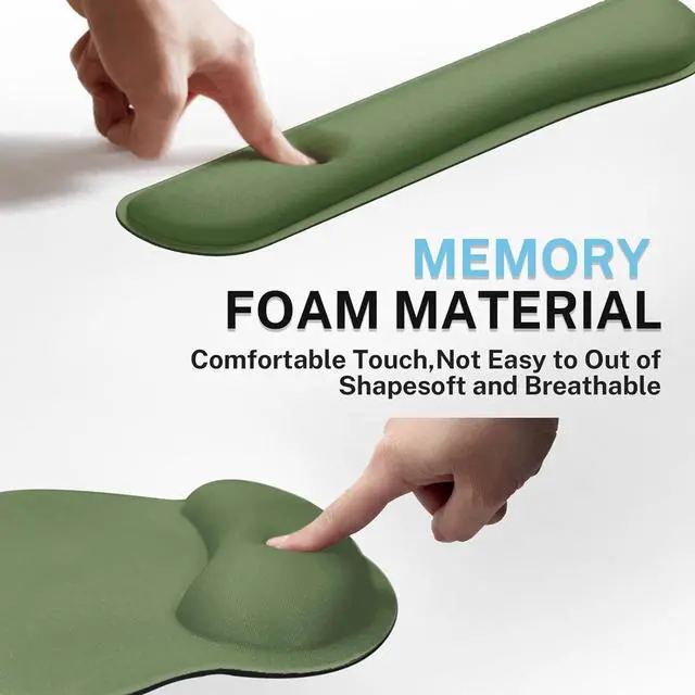 Alt view image 7 of 7 - Green Ergonomic Mouse Pad Set with Wrist Rest Non-Slip Rubber Base Wrist Cushion Support and Coasters Mousepad with Wrist Support for Computer Keyboard and Desk