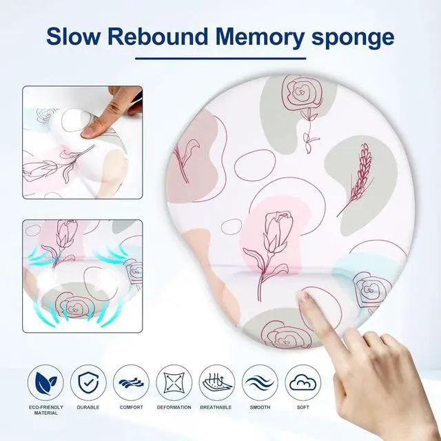 Alt view image 4 of 7 - Ergonomic Mouse Pad with Wrist Support Cute Floral Pattern Mouse Pads with Wrist Rest Comfortable Mouse Pad for Home Office Gaming Work Computers Laptop with Non-Slip PU Base (Rose Fantasy)
