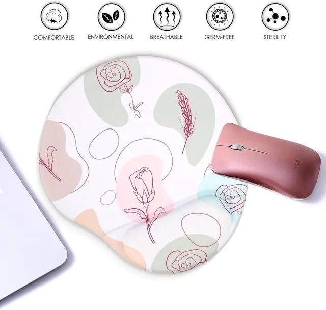 Alt view image 7 of 7 - Ergonomic Mouse Pad with Wrist Support Cute Floral Pattern Mouse Pads with Wrist Rest Comfortable Mouse Pad for Home Office Gaming Work Computers Laptop with Non-Slip PU Base (Rose Fantasy)