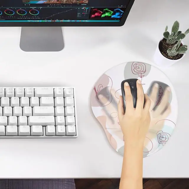 Alt view image 6 of 7 - Ergonomic Mouse Pad with Wrist Support Cute Floral Pattern Mouse Pads with Wrist Rest Comfortable Mouse Pad for Home Office Gaming Work Computers Laptop with Non-Slip PU Base (Rose Fantasy)