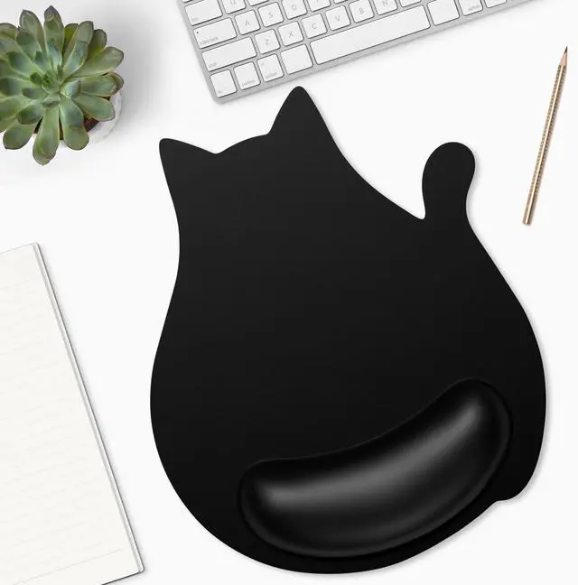 Alt view image 6 of 7 - Ergonomic Mouse Pad with Wrist Rest Cute Cat Memory Foam Padded Pain Relief Non-Slip Wrist Support Mouse Mat for Gaming Work Computer Laptop Funny Office Supplies Desk Accessory Jet Black