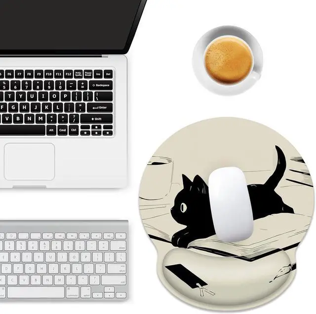 Alt view image 2 of 7 - Ergonomic Mouse Pad with Wrist Support Kawaii Anime Black Cat Mouse Pad with Wrist Rest Relieve Wrist Pain Mousepad Non-Slip Rubber Base Mouse Pads for Desk Computers Laptop Office Home Accessories