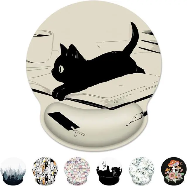 Main image of Ergonomic Mouse Pad with Wrist Support Kawaii Anime Black Cat Mouse Pad with Wrist Rest Relieve Wrist Pain Mousepad Non-Slip Rubber Base Mouse Pads for Desk Computers Laptop Office Home Accessories