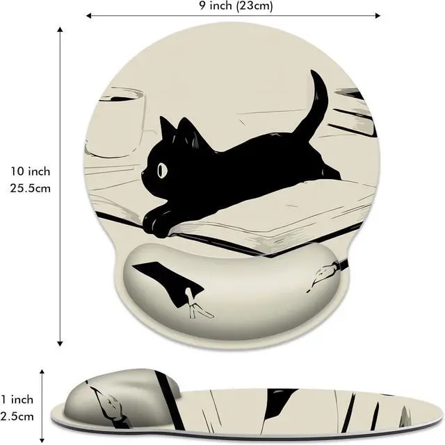 Alt view image 3 of 7 - Ergonomic Mouse Pad with Wrist Support Kawaii Anime Black Cat Mouse Pad with Wrist Rest Relieve Wrist Pain Mousepad Non-Slip Rubber Base Mouse Pads for Desk Computers Laptop Office Home Accessories