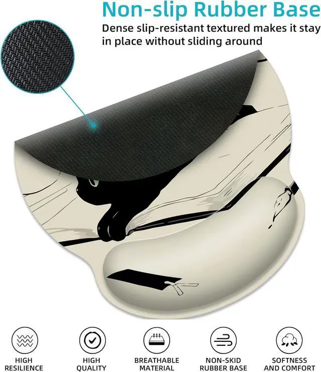 Alt view image 6 of 7 - Ergonomic Mouse Pad with Wrist Support Kawaii Anime Black Cat Mouse Pad with Wrist Rest Relieve Wrist Pain Mousepad Non-Slip Rubber Base Mouse Pads for Desk Computers Laptop Office Home Accessories