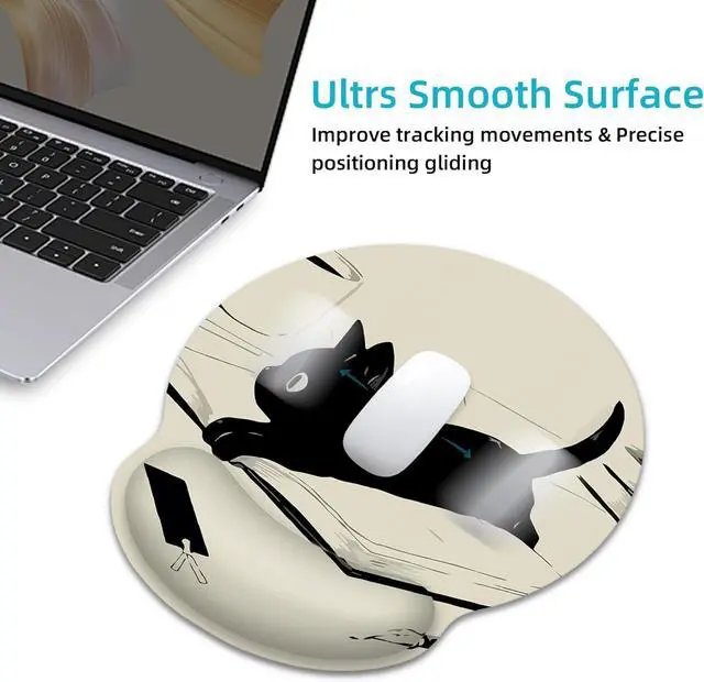Alt view image 7 of 7 - Ergonomic Mouse Pad with Wrist Support Kawaii Anime Black Cat Mouse Pad with Wrist Rest Relieve Wrist Pain Mousepad Non-Slip Rubber Base Mouse Pads for Desk Computers Laptop Office Home Accessories