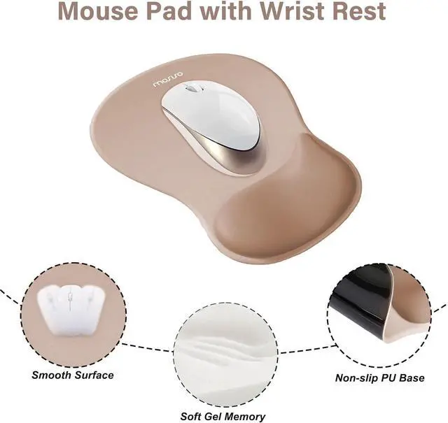 Alt view image 3 of 7 - Wrist Rest Support for Mouse Pad&Keyboard Set Ergonomic Mousepad with Concave Curved Memory Foam Non-Slip Base Pain Relief Comfortable Rectangular Easy Typing Pad for Home/Office Brown