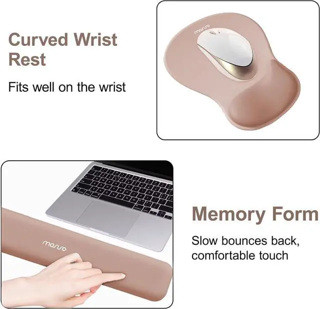 Alt view image 4 of 7 - Wrist Rest Support for Mouse Pad&Keyboard Set Ergonomic Mousepad with Concave Curved Memory Foam Non-Slip Base Pain Relief Comfortable Rectangular Easy Typing Pad for Home/Office Brown