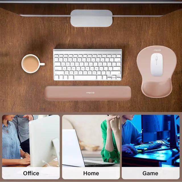 Alt view image 6 of 7 - Wrist Rest Support for Mouse Pad&Keyboard Set Ergonomic Mousepad with Concave Curved Memory Foam Non-Slip Base Pain Relief Comfortable Rectangular Easy Typing Pad for Home/Office Brown