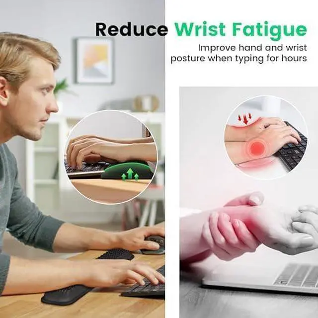 Alt view image 2 of 5 - Ergonomic Wrist Rest for Keyboard and Mouse Soft Memory Foam Keyboard Wrist Rest Set with Non-Slip Silicone Base Easy Typing Pain Relief Comfort for Office Work Gaming (Classic Black)