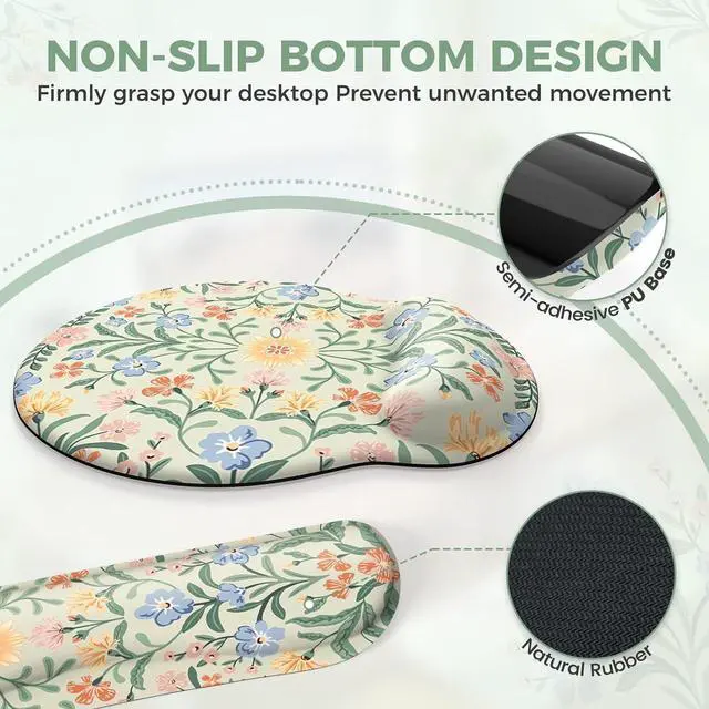 Alt view image 6 of 7 - Desk Mat Large Mouse Pad Wrist Support Set 4in1 XXL Large Mousepad + Keyboard Wrist Rest+Mouse Wrist Rest+Coastert with Ergonomic Design for Home Office Computer(Green Vine Flowers)