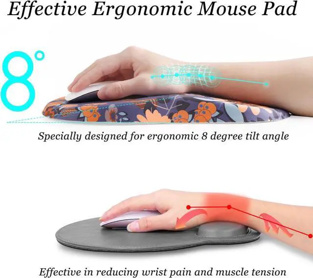 Alt view image 3 of 7 - Ergonomic Mouse Pad Wrist Support Pain Relief Mouse Pad with Wrist Rest Entire Memory Foam Mouse Pad with Non-Slip PU Base Comfortable Mousepad Perfect for Office & Home 1PCSFlowers