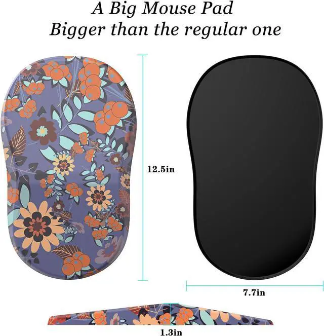 Alt view image 2 of 7 - Ergonomic Mouse Pad Wrist Support Pain Relief Mouse Pad with Wrist Rest Entire Memory Foam Mouse Pad with Non-Slip PU Base Comfortable Mousepad Perfect for Office & Home 1PCSFlowers