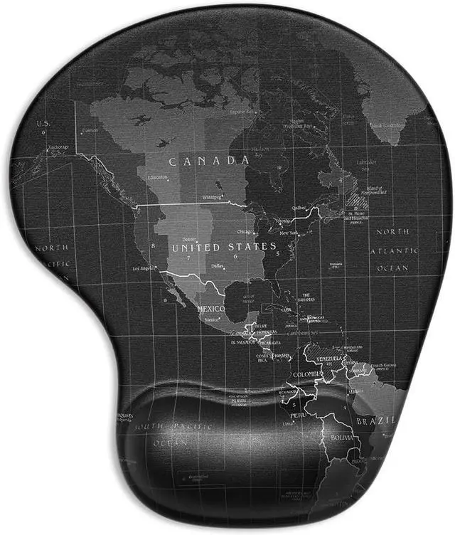 Main image of Ergonomic Mouse Pad with Gel Wrist Support Small Wrist Rest Smooth Surface Non-Slip PU Base Comfortable Office Supplies Pain Relief 8.7 x 7.2 inches Map